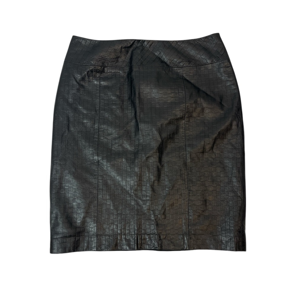 Flores & Flores‎ woman’s black leather checkered print pencil skirt size 8